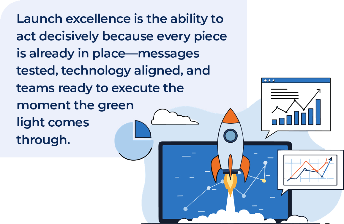 Launch excellence is the ability to act decisively because every piece is already in place—messages tested, technology aligned, and teams ready to execute the moment the green light comes through.